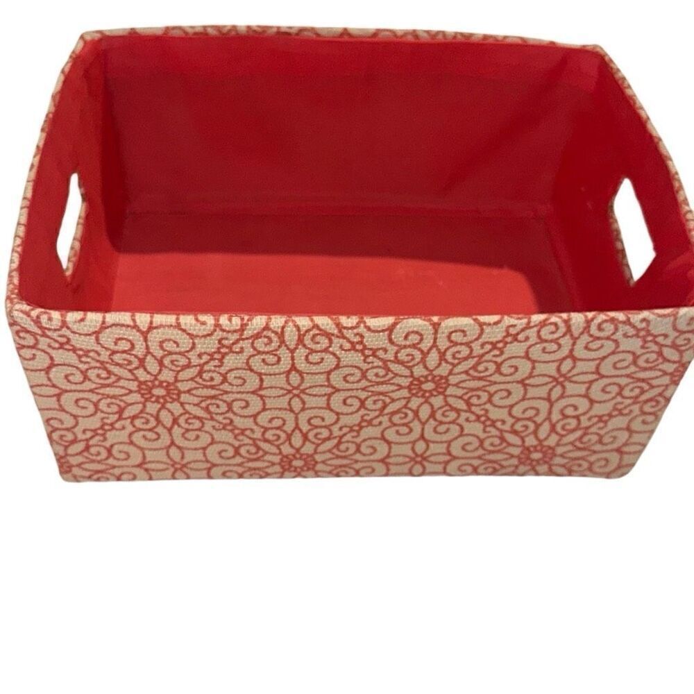 Printed Cream & Pink Fabric Clothes Bin Storage Organizer Box 10" x 6"